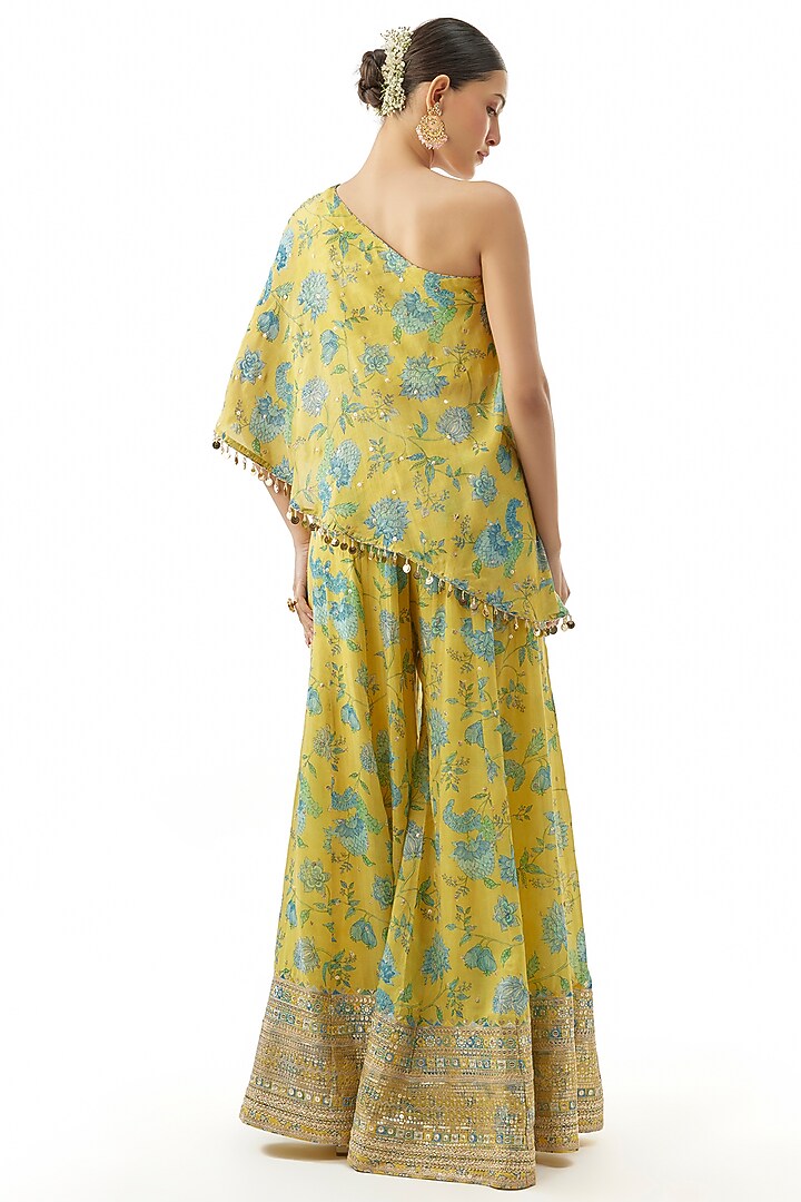 Yellow Cotton Silk Floral Printed Wedding Sharara Set by GOPI VAID at Pernia's Pop Up Shop