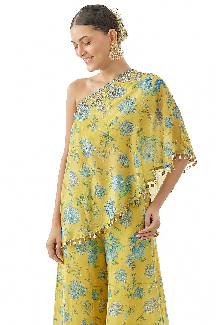 Yellow Cotton Silk Floral Printed Wedding Sharara Set by GOPI VAID at Pernia's Pop Up Shop