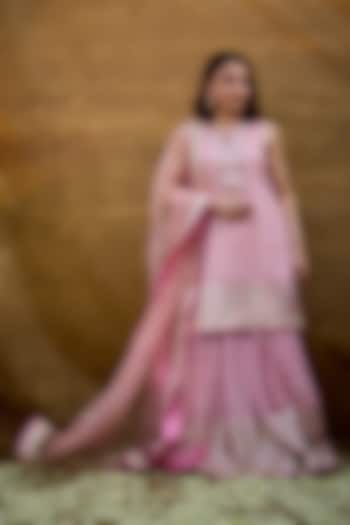 Pink Georgette Printed & Embroidered Wedding Sharara Set by GOPI VAID at Pernia's Pop Up Shop