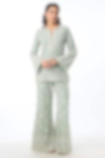 Green Georgette Bead Embellished Kurta Set by GOPI VAID at Pernia's Pop Up Shop