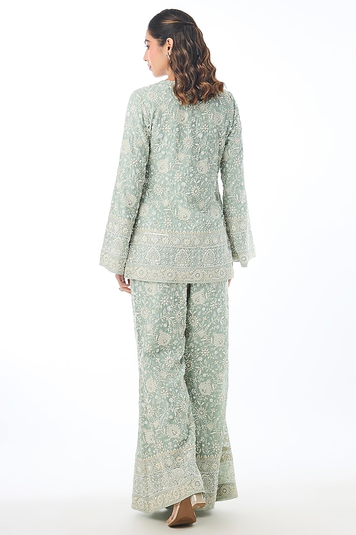 Blue Georgette Bead Embellished Kurta Set by GOPI VAID at Pernia's Pop Up Shop
