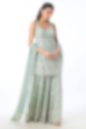Green Georgette Chikankari Embellished Kurta Set by GOPI VAID at Pernia's Pop Up Shop