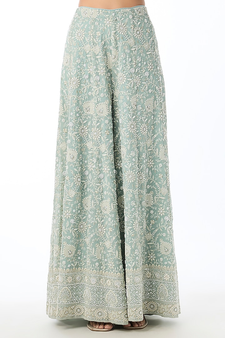 Blue Georgette Chikankari Embellished Kurta Set by GOPI VAID at Pernia's Pop Up Shop