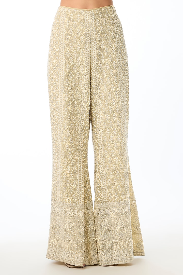 Pale Yellow Georgette Chikankari Embroidered Kurta Set by GOPI VAID at Pernia's Pop Up Shop