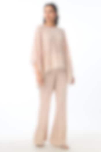 Soft Pink Georgette Chikankari Embroidered Flared Pant Set by GOPI VAID at Pernia's Pop Up Shop