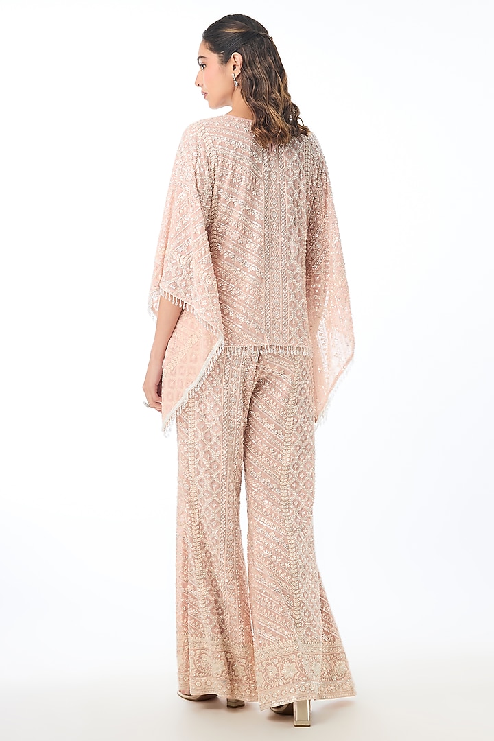 Soft Pink Georgette Chikankari Embroidered Flared Pant Set by GOPI VAID at Pernia's Pop Up Shop