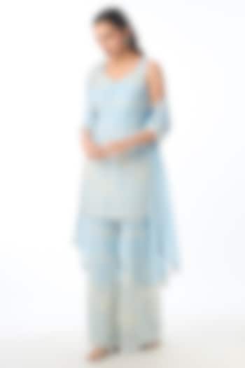 Blue Georgette Chikankari Embroidered Kurta Set by GOPI VAID at Pernia's Pop Up Shop