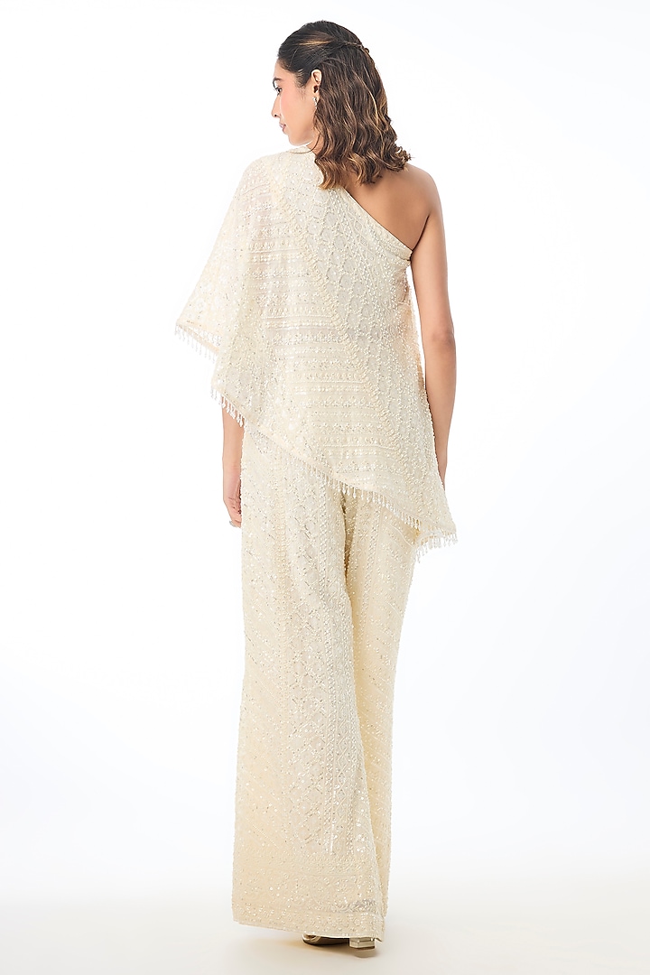Pale Yellow Georgette Chikankari Embroidered Pant Set by GOPI VAID at Pernia's Pop Up Shop