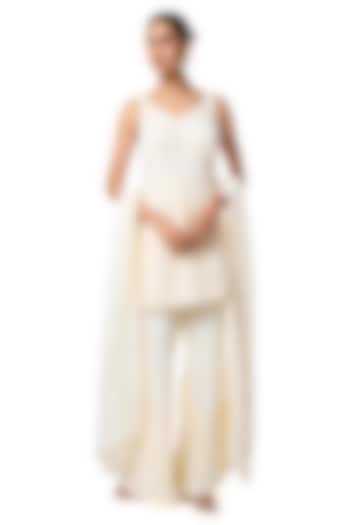 Ivory Chikankari Georgette Embellished Kurta Set by GOPI VAID at Pernia's Pop Up Shop