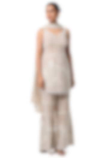 Light Brown Chikankari Georgette Embellished Wedding Sharara Set by GOPI VAID at Pernia's Pop Up Shop