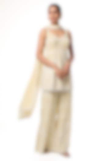 Pale Yellow Chikankari Georgette Embellished Wedding Sharara Set by GOPI VAID at Pernia's Pop Up Shop