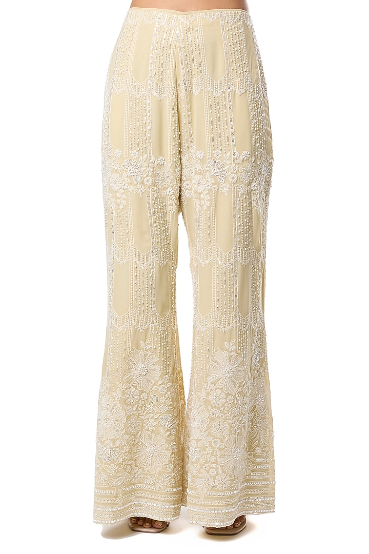 Pale Yellow Chikankari Georgette Embellished Wedding Sharara Set by GOPI VAID at Pernia's Pop Up Shop