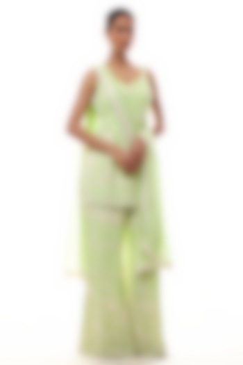 Green Georgette Chikankari Embroidered Kurta Set by GOPI VAID at Pernia's Pop Up Shop