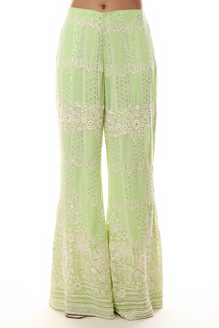 Green Georgette Chikankari Embroidered Kurta Set by GOPI VAID at Pernia's Pop Up Shop