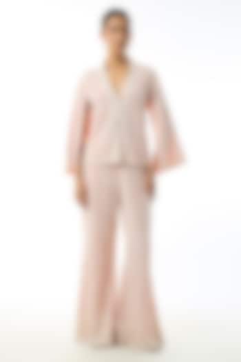 Pastel Pink Chikankari Georgette Embellished Jacket Set by GOPI VAID at Pernia's Pop Up Shop