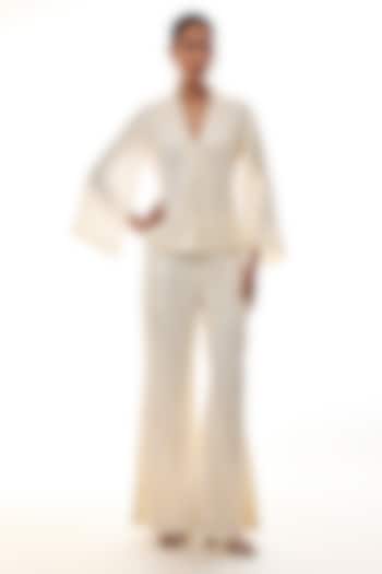 Ivory Georgette Chikankari Embroidered Jacket Set by GOPI VAID at Pernia's Pop Up Shop