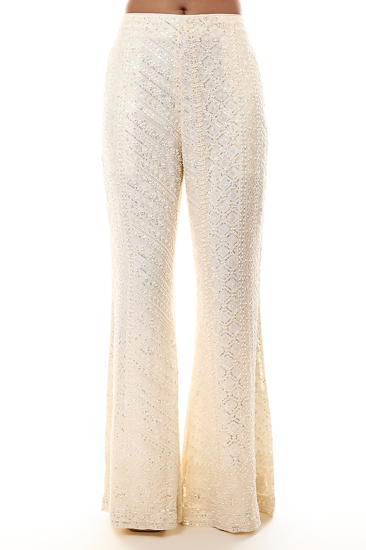 Ivory Georgette Chikankari Embroidered Jacket Set by GOPI VAID at Pernia's Pop Up Shop