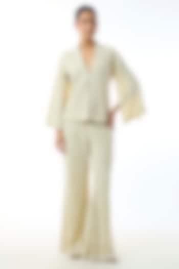 Pale Yellow Chikankari Georgette Embellished Jacket Set by GOPI VAID at Pernia's Pop Up Shop
