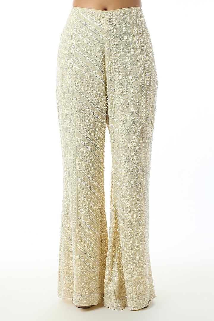Pale Yellow Chikankari Georgette Embellished Jacket Set by GOPI VAID at Pernia's Pop Up Shop