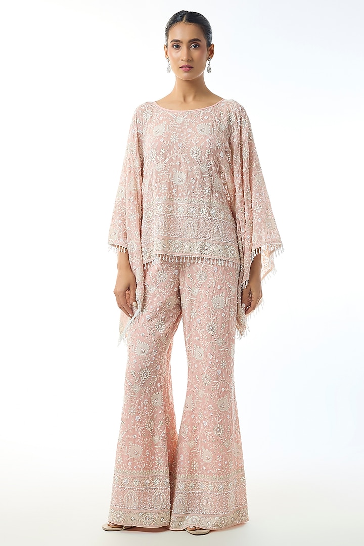 Pastel Pink Chikankari Georgette Embellished Cape Set by GOPI VAID at Pernia's Pop Up Shop