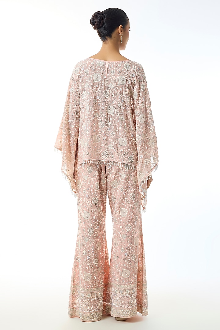 Pastel Pink Chikankari Georgette Embellished Cape Set by GOPI VAID at Pernia's Pop Up Shop