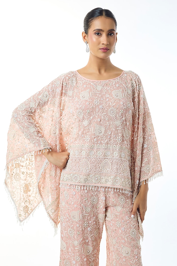 Pastel Pink Chikankari Georgette Embellished Cape Set by GOPI VAID at Pernia's Pop Up Shop
