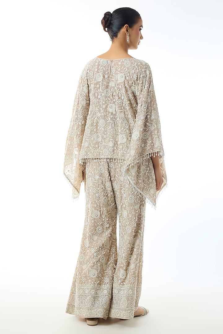 Beige Chikankari Georgette Embellished Cape Set by GOPI VAID at Pernia's Pop Up Shop