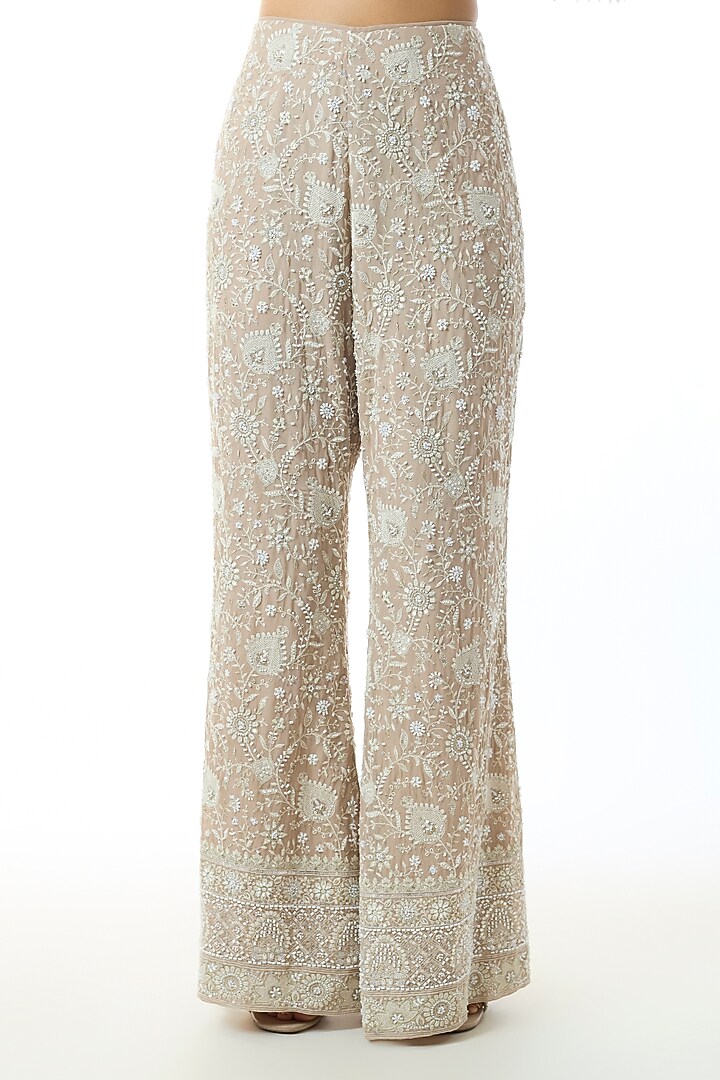 Beige Chikankari Georgette Embellished Cape Set by GOPI VAID at Pernia's Pop Up Shop
