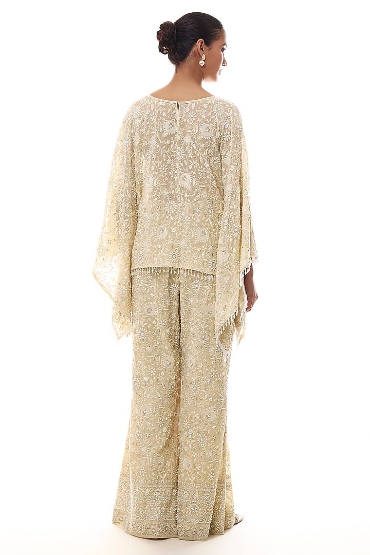 Pale Yellow Georgette Chikankari Embroidered Co-Ord Set by GOPI VAID at Pernia's Pop Up Shop