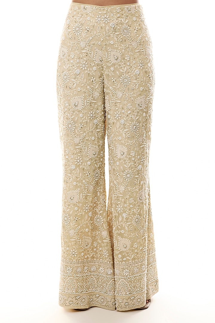 Pale Yellow Georgette Chikankari Embroidered Co-Ord Set by GOPI VAID at Pernia's Pop Up Shop