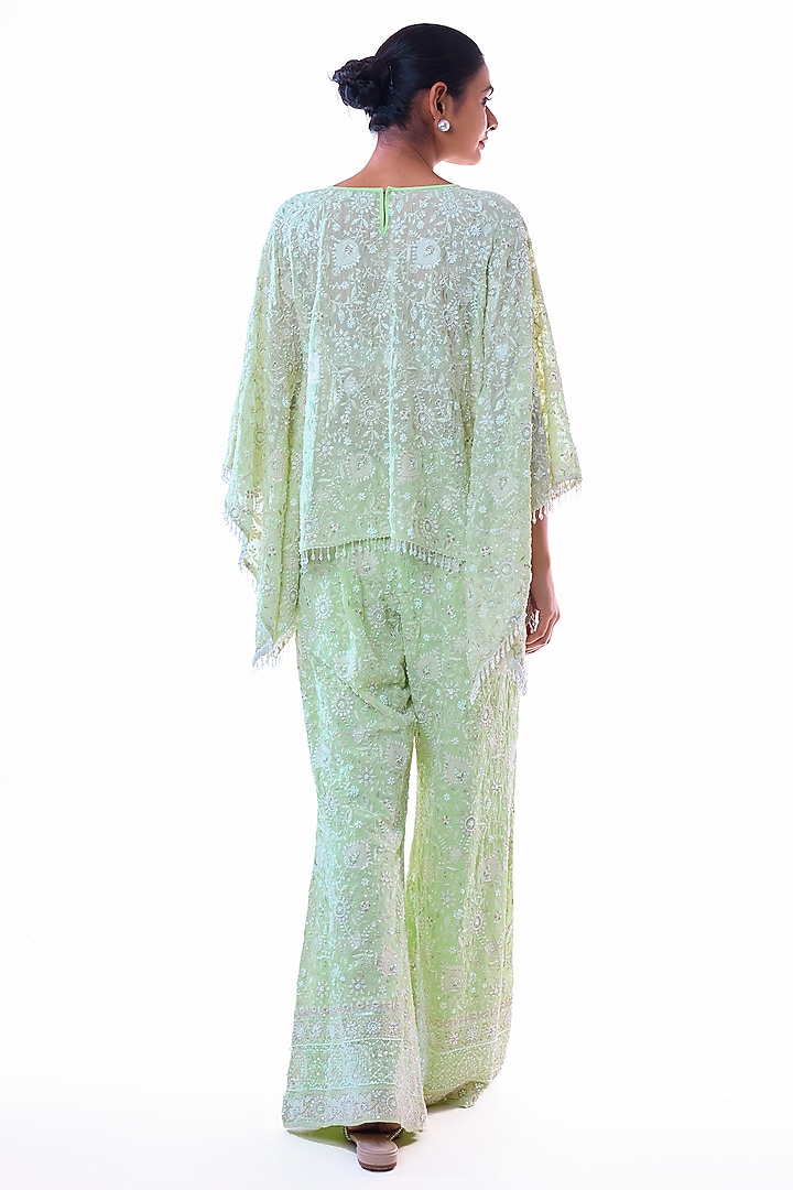 Pastel Blue Chikankari Georgette Floral Embroidered Pant Set by GOPI VAID at Pernia's Pop Up Shop