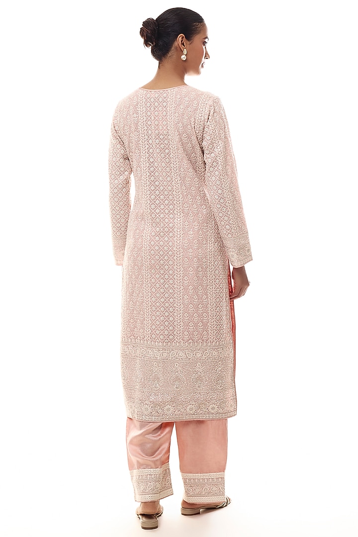 Soft Pink Georgette Chikankari Embroidered Kurta Set by GOPI VAID at Pernia's Pop Up Shop