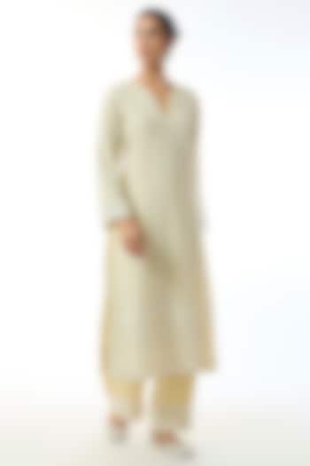 Pale Yellow Chikankari Georgette Embellished Kurta Set by GOPI VAID at Pernia's Pop Up Shop