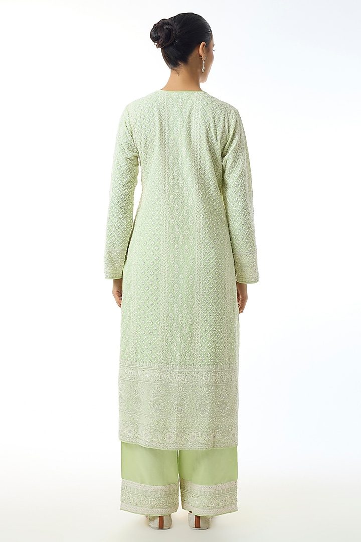 Light Green Chikankari Georgette Embellished Kurta Set by GOPI VAID at Pernia's Pop Up Shop