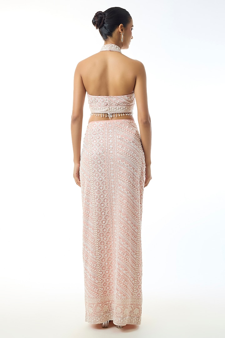 Pastel Pink Chikankari Georgette Embellished Skirt Set by GOPI VAID at Pernia's Pop Up Shop