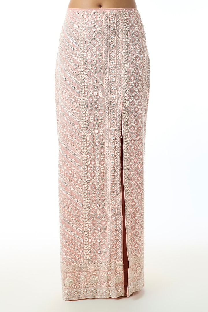 Pastel Pink Chikankari Georgette Embellished Skirt Set by GOPI VAID at Pernia's Pop Up Shop
