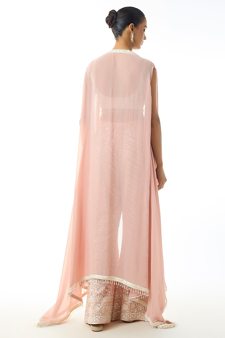 Light Pink Chikankari Georgette Embellished Cape Set by GOPI VAID at Pernia's Pop Up Shop