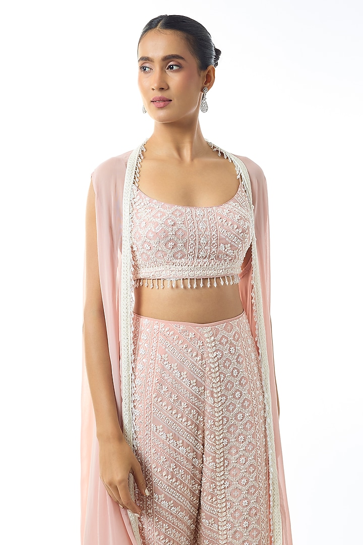 Light Pink Chikankari Georgette Embellished Cape Set by GOPI VAID at Pernia's Pop Up Shop