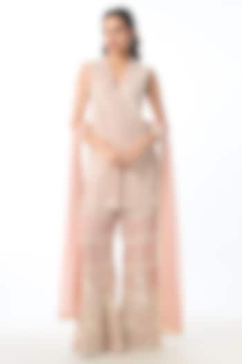 Soft Pink Georgette Bead Embellished Kurta Set by GOPI VAID at Pernia's Pop Up Shop