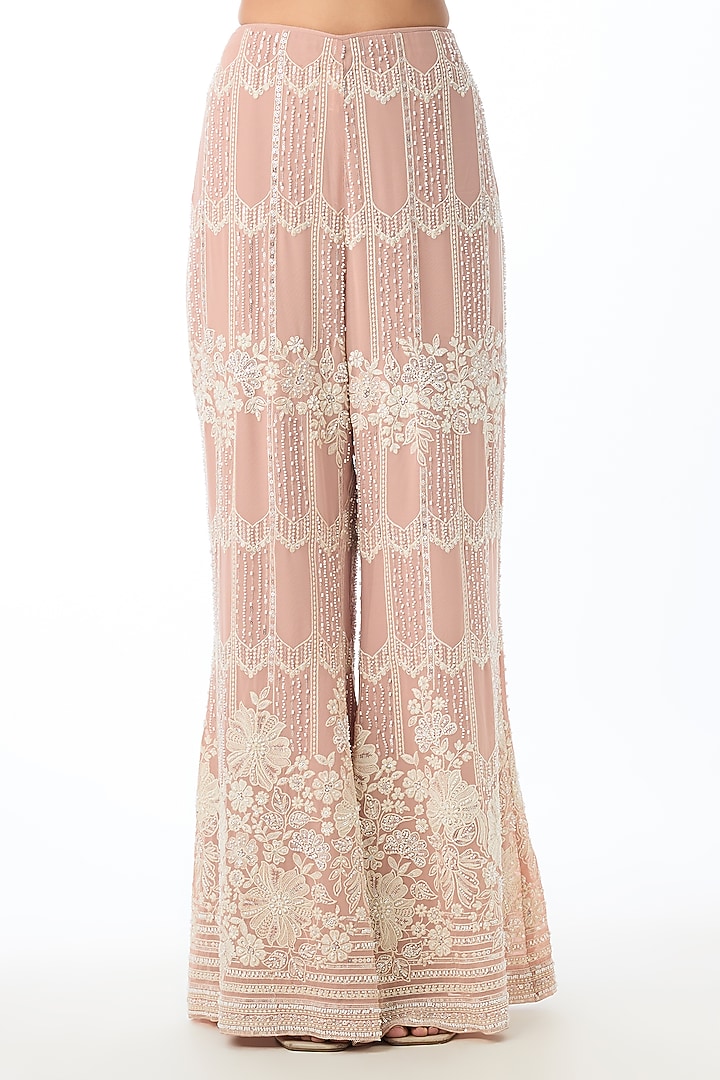 Soft Pink Georgette Bead Embellished Kurta Set by GOPI VAID at Pernia's Pop Up Shop