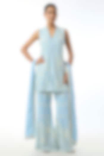 Blue Chikankari Georgette Embroidered Tunic Set by GOPI VAID at Pernia's Pop Up Shop