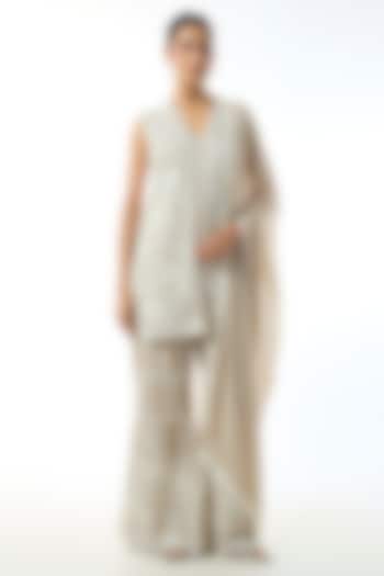 Beige Chikankari Georgette Embroidered Tunic Set by GOPI VAID at Pernia's Pop Up Shop