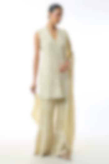 Pale Yellow Chikankari Georgette Embroidered Tunic Set by GOPI VAID at Pernia's Pop Up Shop