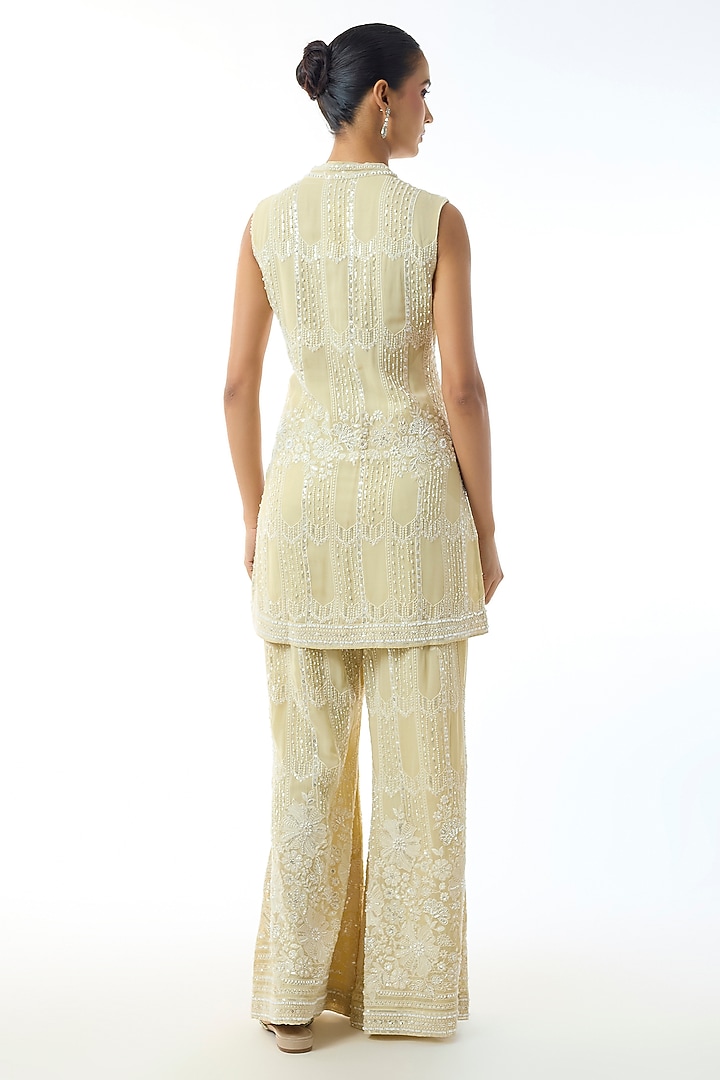 Pale Yellow Chikankari Georgette Embroidered Tunic Set by GOPI VAID at Pernia's Pop Up Shop