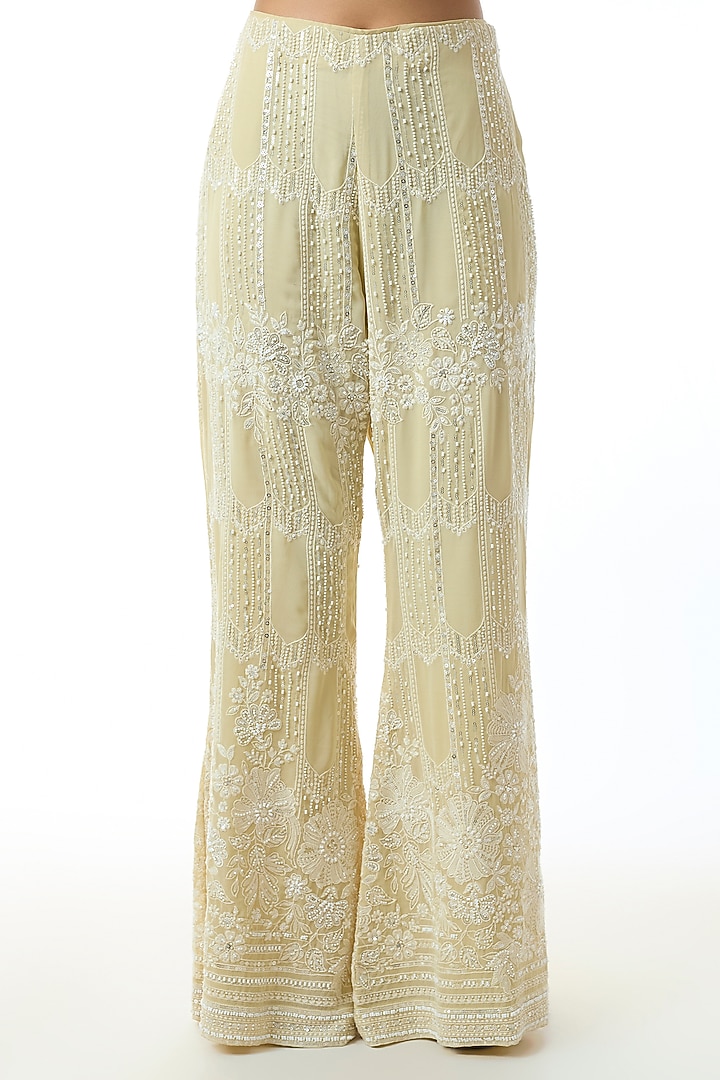 Pale Yellow Chikankari Georgette Embroidered Tunic Set by GOPI VAID at Pernia's Pop Up Shop