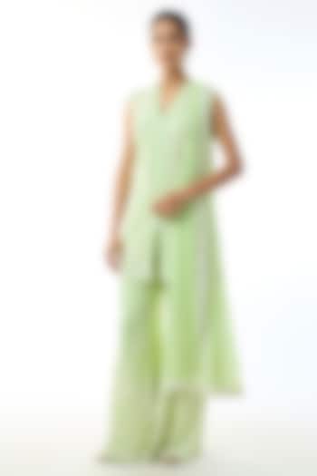 Light Green Chikankari Georgette Embroidered Tunic Set by GOPI VAID at Pernia's Pop Up Shop