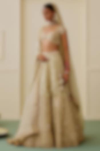 Ivory Tissue Embellished Bridal Bridal Lehenga Set by GOPI VAID at Pernia's Pop Up Shop