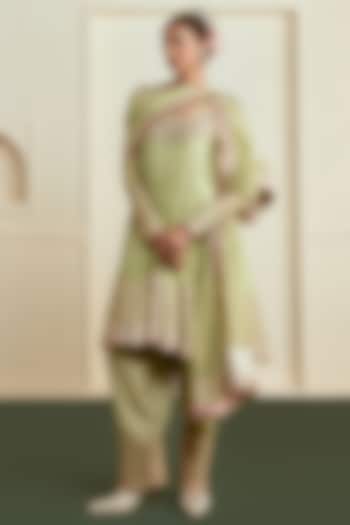 Lime Green Georgette Sequin Embellished Kurta Set by GOPI VAID at Pernia's Pop Up Shop