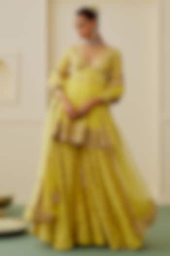Yellow Georgette Embellished Wedding Sharara Set by GOPI VAID at Pernia's Pop Up Shop