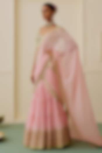 Rose Pink Georgette Embroidered Pre-Draped Reception Saree Set by GOPI VAID at Pernia's Pop Up Shop